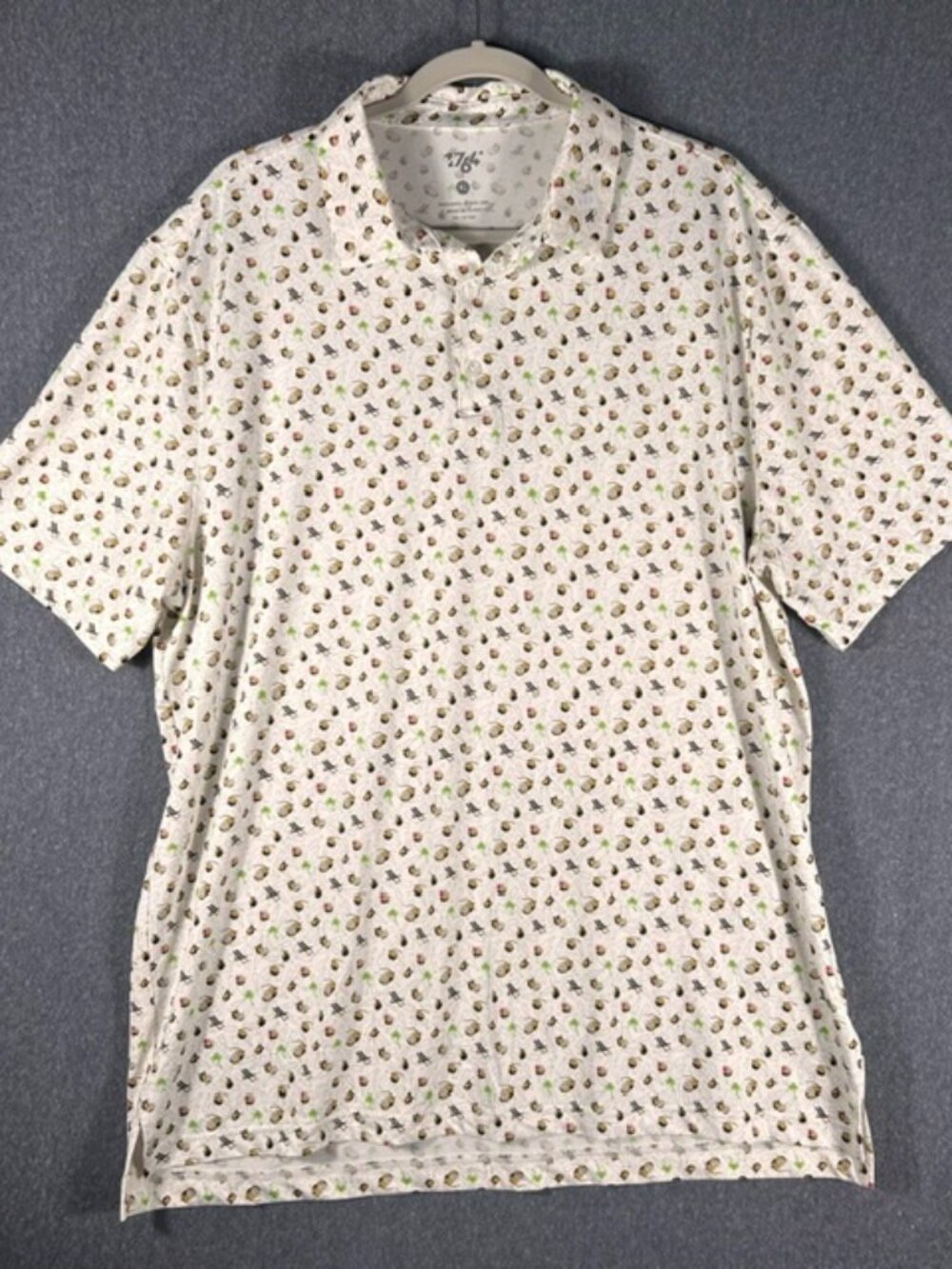 NWT 1764 Golf Polo Shirt Mens Sz XL White Coconut Beach Print Short Sleeve